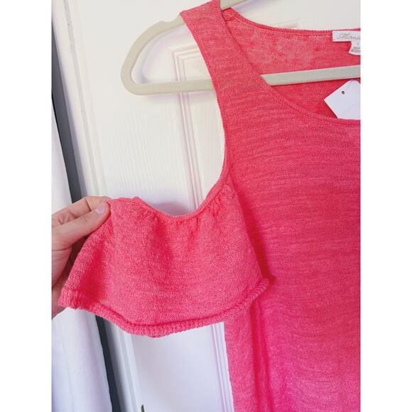 Minnie Rose Cold Shoulder Mini Dress Linen Cinch Waist Guava Pink Small Boho - Picture 5 of 8